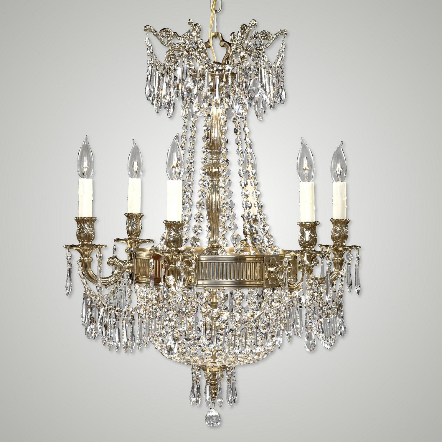 American Brass & Crystal - CH8141-P-12G-PI - Nine Light Chandelier - Valencia - Polished Brass with Black Inlay