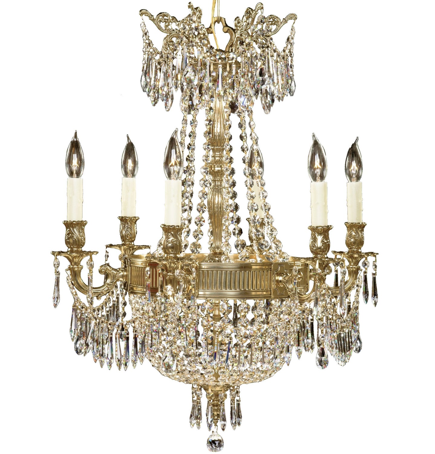 American Brass & Crystal - CH8141-P-12G-PI - Nine Light Chandelier - Valencia - Polished Brass with Black Inlay