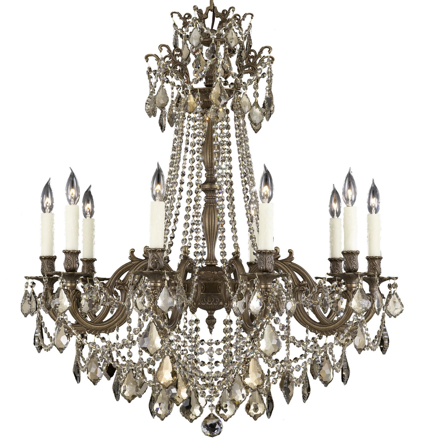 American Brass & Crystal - CH9258-ATK-21S-PI - Ten Light Chandelier - Biella - Palace Bronze