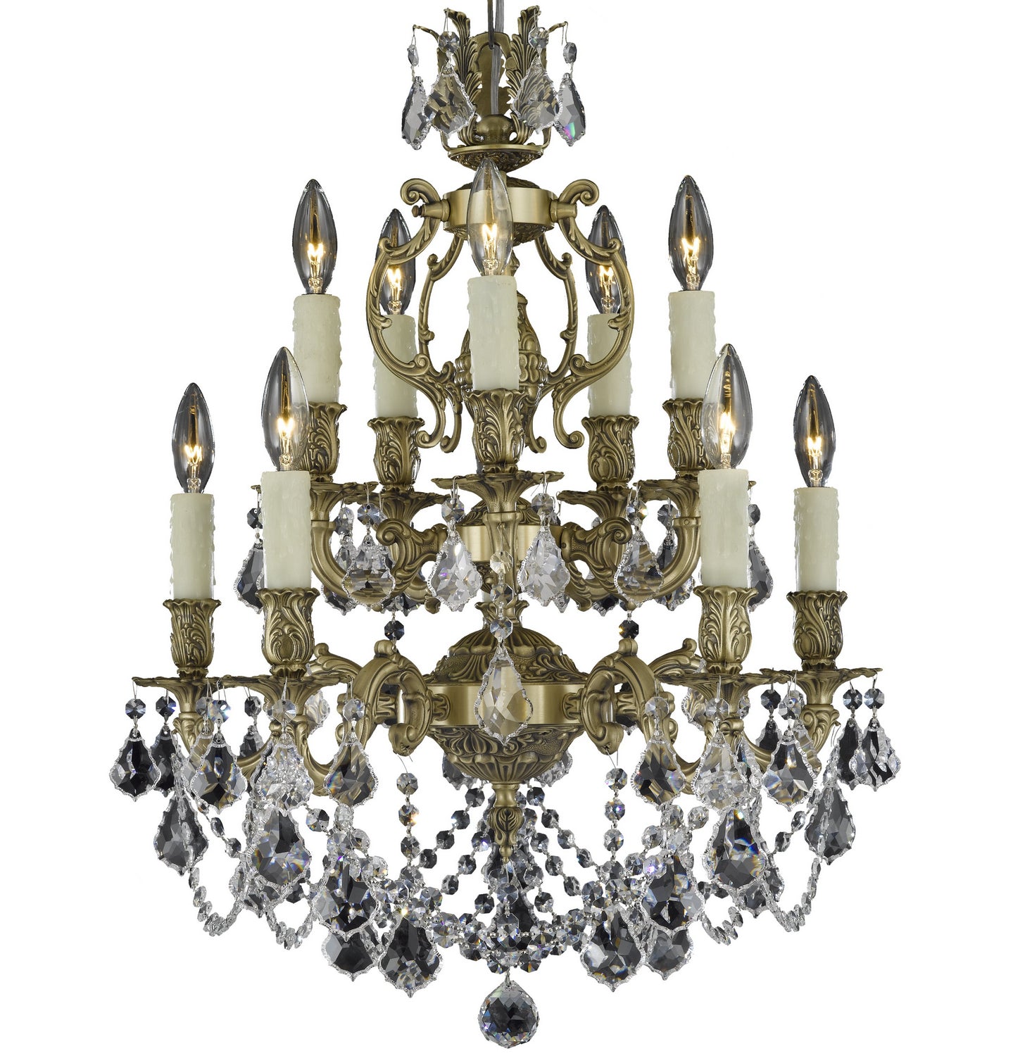 American Brass & Crystal - CH9532-A-02G-PI - Ten Light Chandelier - Rosetta - Antique Black Glossy