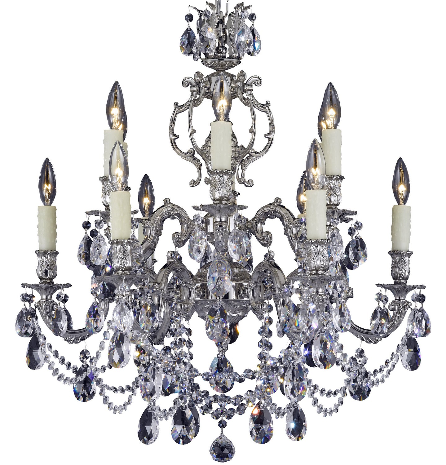 American Brass & Crystal - CH9552-O-08G-PI - 12 Light Chandelier - Rosetta - Silver