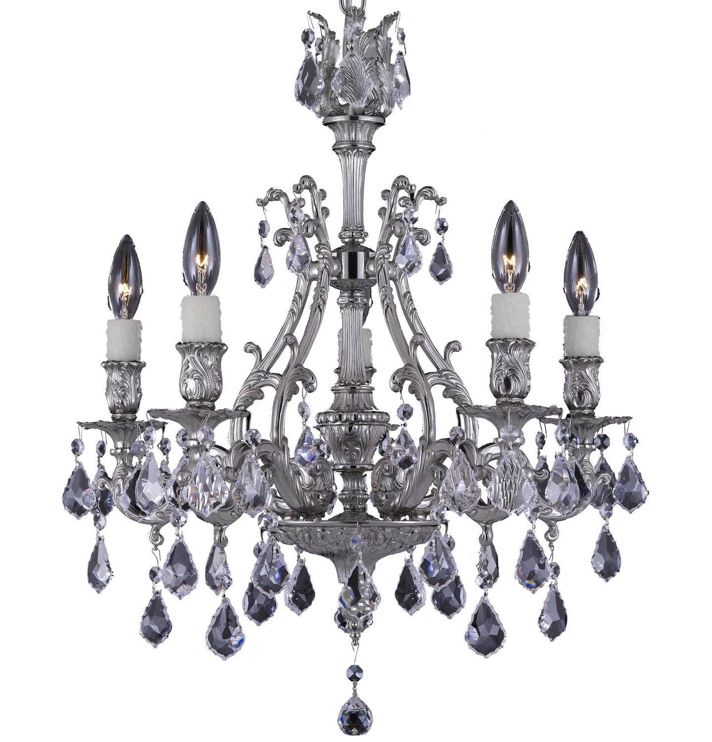 American Brass & Crystal - CH9630-A-08G-PI - Five Light Chandelier - Chateau - Silver