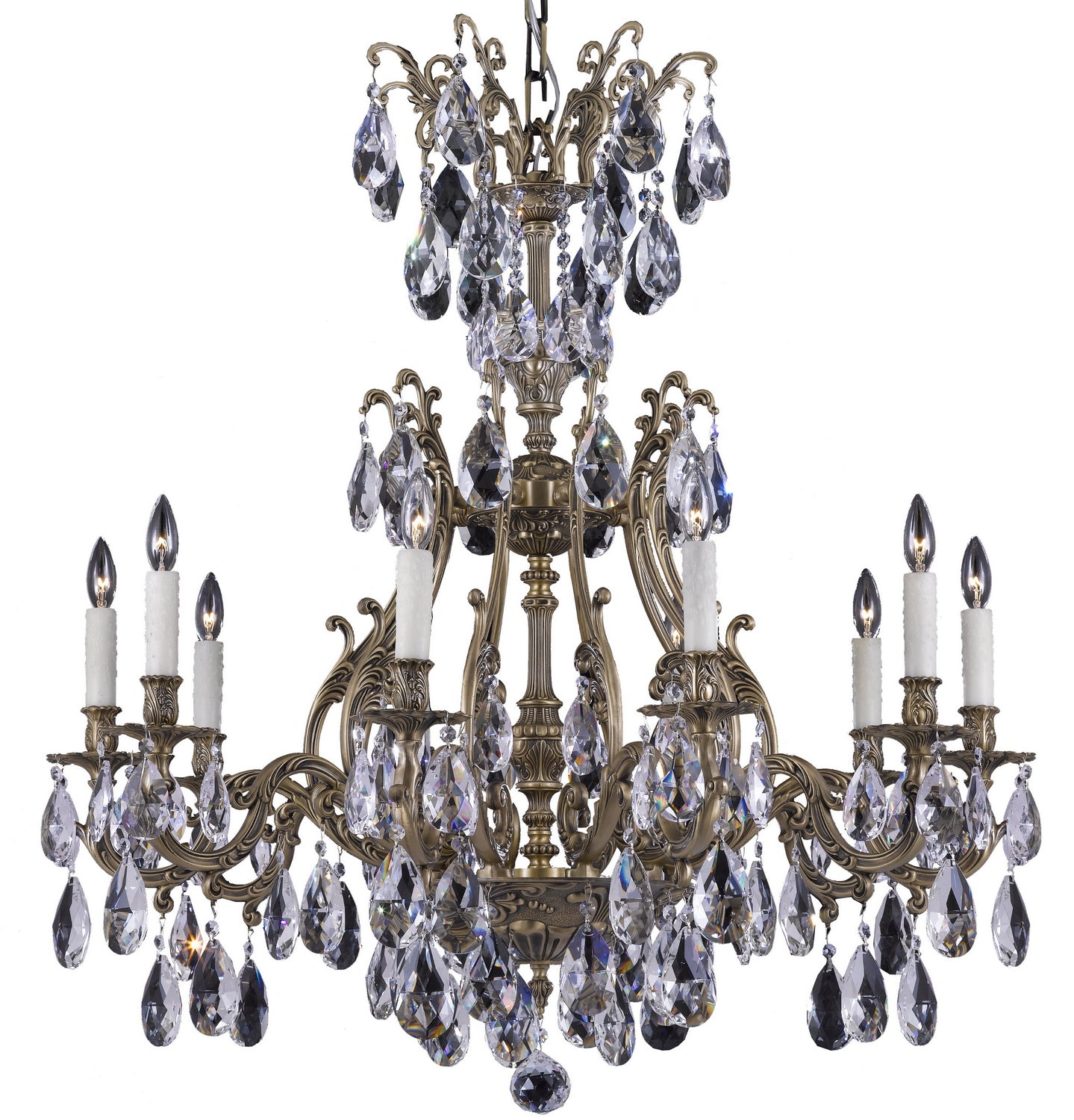 American Brass & Crystal - CH9634-O-02G-PI - Ten Light Chandelier - Chateau - Antique Black Glossy