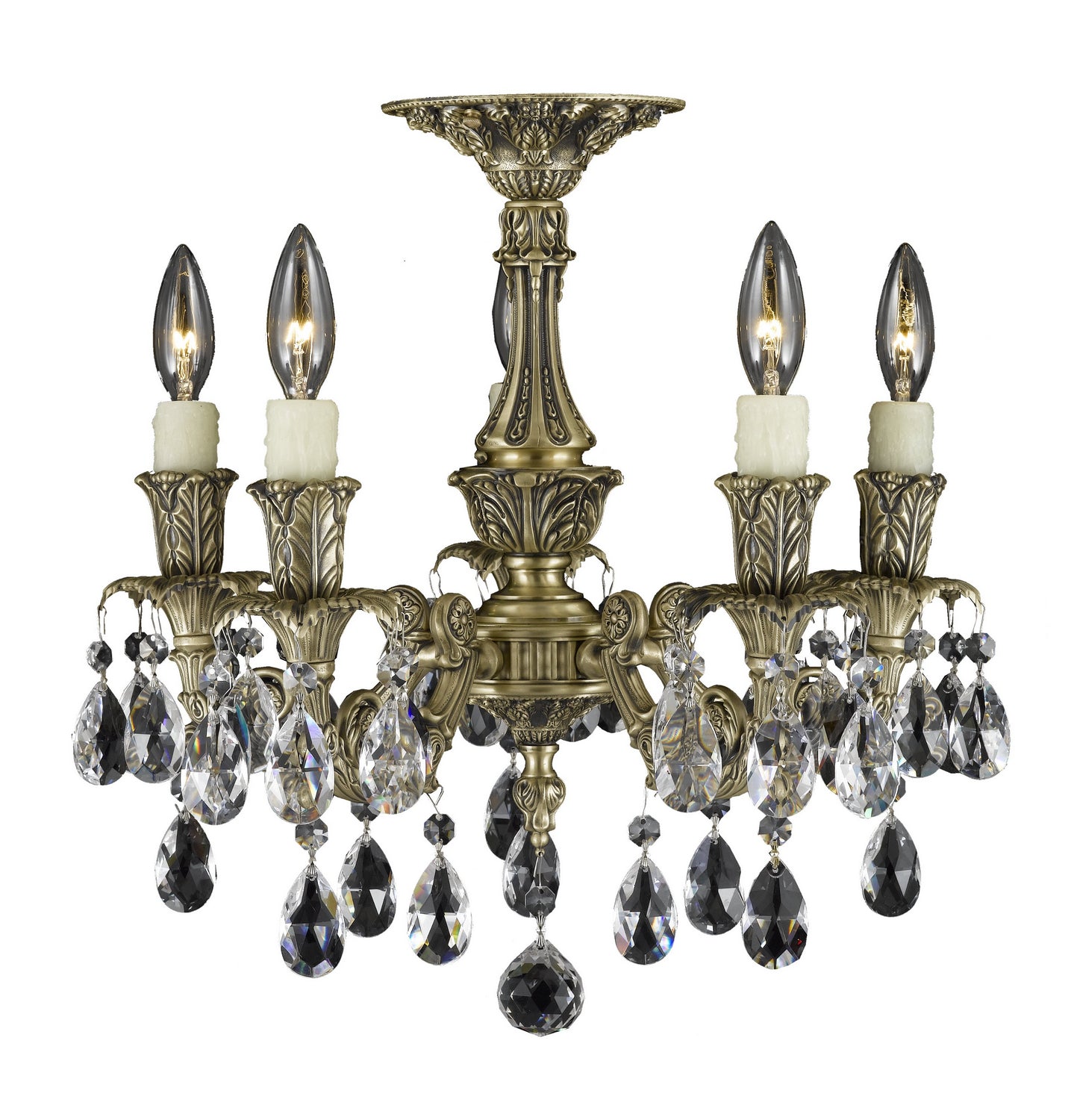 American Brass & Crystal - FM2015-O-02G-PI - Five Light Semi-Flush Mount - Finisterra - Antique Black Glossy