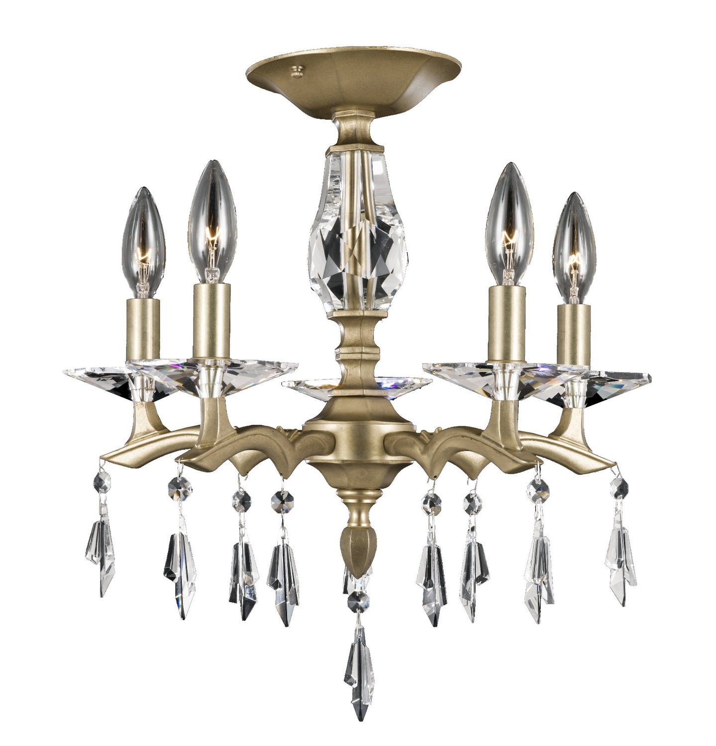 American Brass & Crystal - FM5522-G-36G-ST - Five Light Flush Mount - Kaya - Old Brass