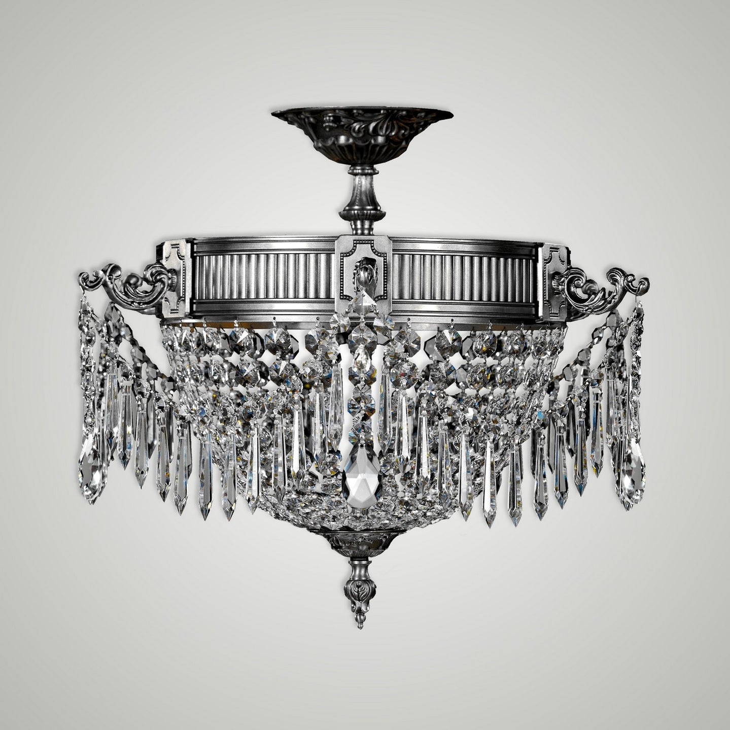 American Brass & Crystal - FM8011-P-10G - Three Light Semi-Flush Mount - Valencia - Antique Silver