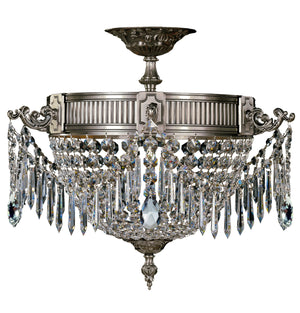 American Brass & Crystal - FM8011-P-10G - Three Light Semi-Flush Mount - Valencia - Antique Silver