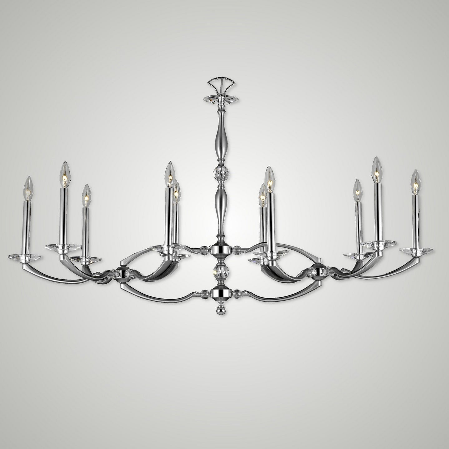 American Brass & Crystal - IL5347-37G-38G-ST - Ten Light Linear Chandelier - Kensington - Pewter with Polished Nickel