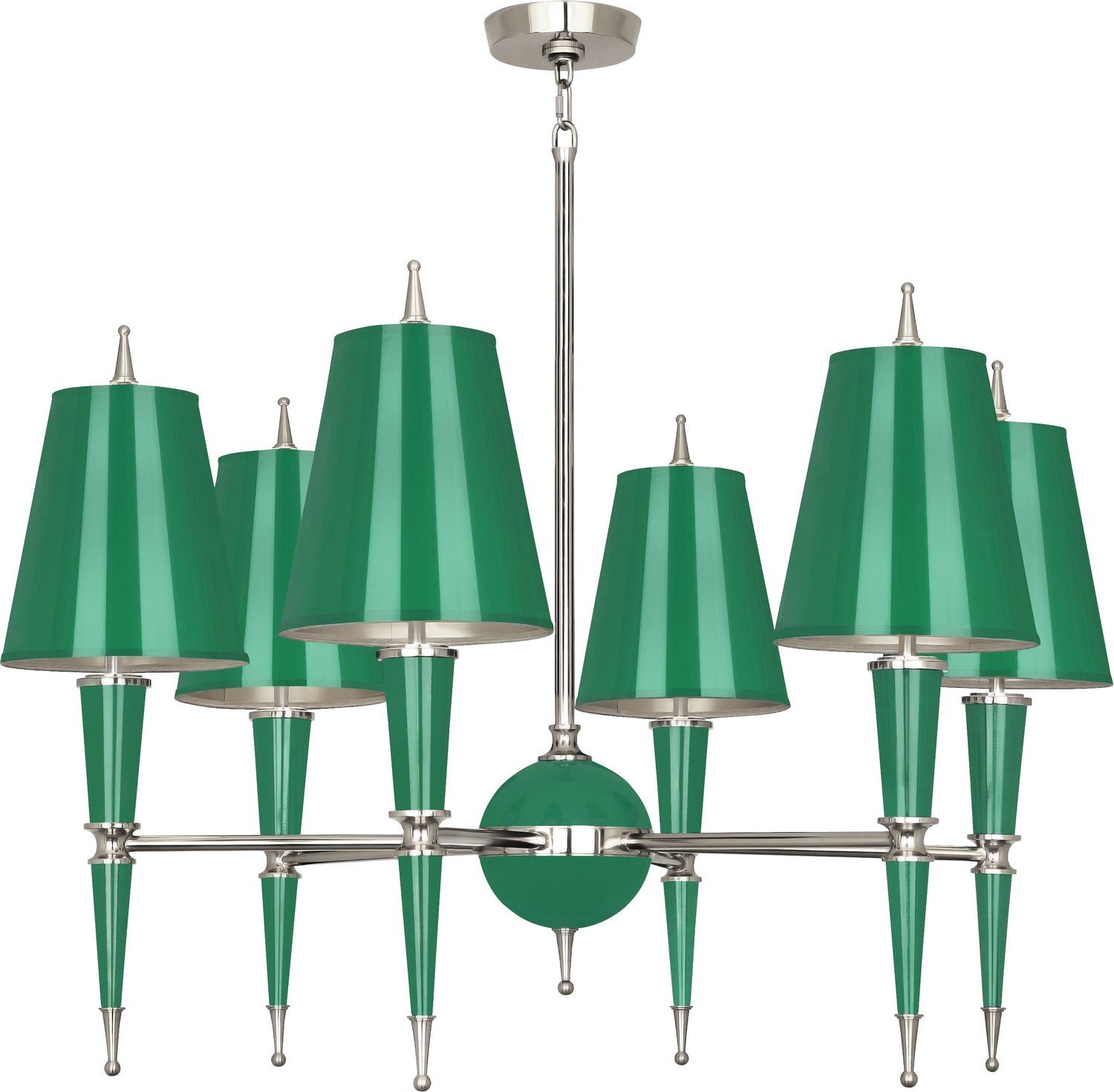 Robert Abbey - G604 - Six Light Chandelier - Jonathan Adler Versailles - Emerald Lacquered Paint w/Polished Nickel