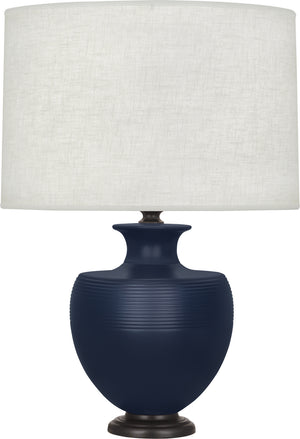 Robert Abbey - MMB22 - One Light Table Lamp - Michael Berman Atlas - Matte Midnight Blue Glazed Ceramic and Deep Patina Bronze