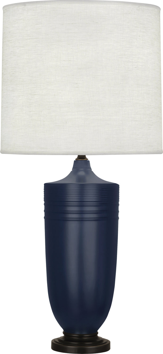 Robert Abbey - MMB28 - One Light Table Lamp - Michael Berman Hadrian - Matte Midnight Blue Glazed Ceramic and Deep Patina Bronze