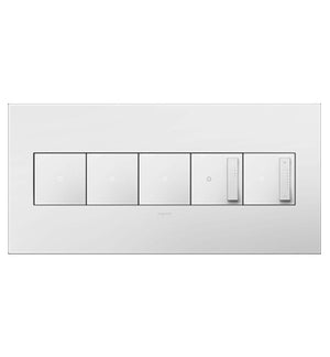 Legrand - AWP5GWHW1 - Five-Gang Screwless Wall Plate with Microban - adorne - Gloss White on White