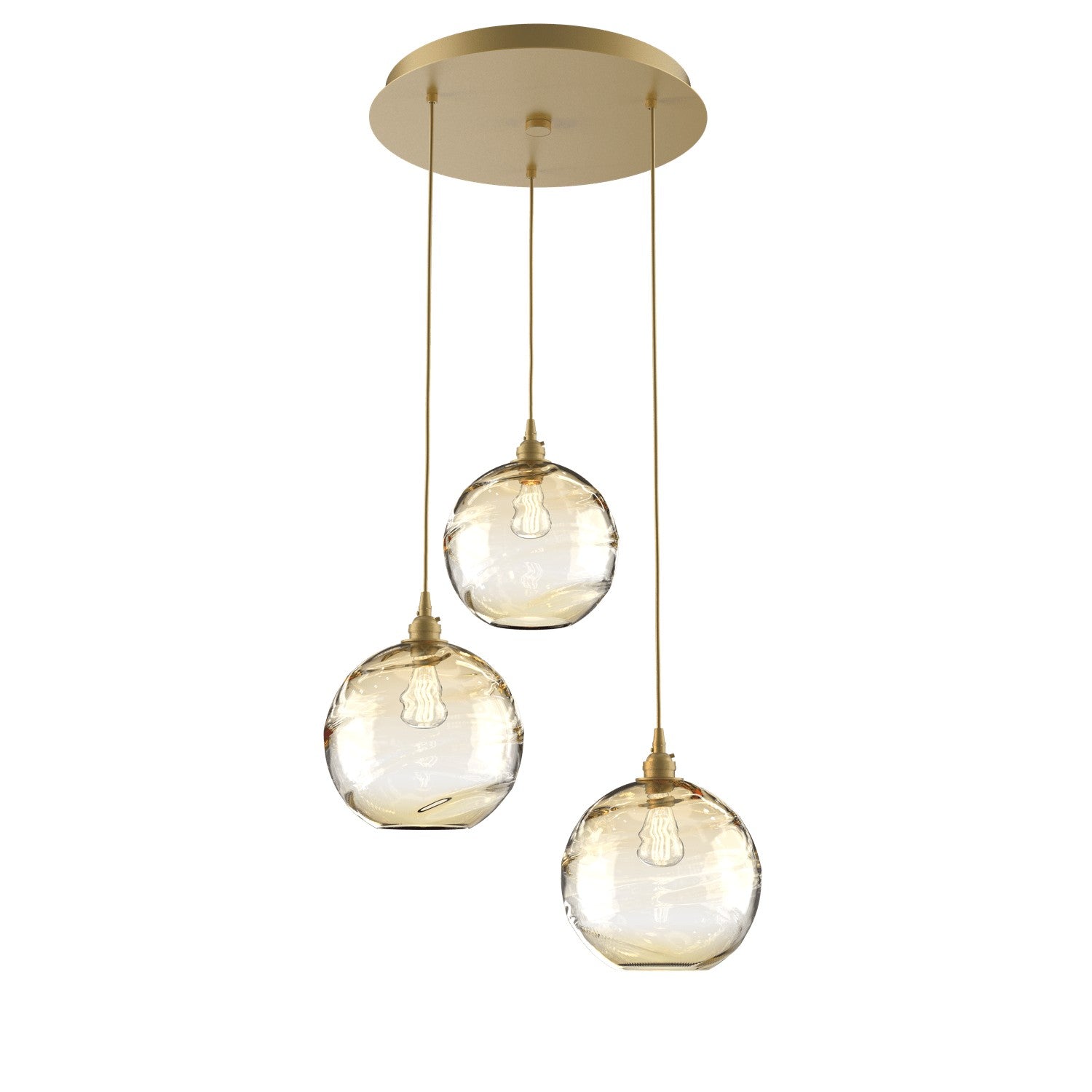 Hammerton Studio - CHB0047-03-GB-OA-C01-E2 - Three Light Pendant - Optic Blown Glass - Gilded Brass