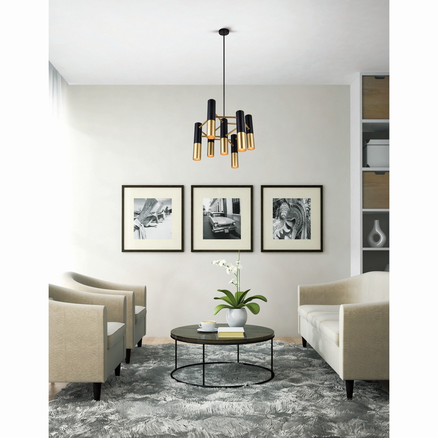 CWI Lighting - 1015P17-7-129 - Seven Light Chandelier - Anem - Matte Black & Satin Gold