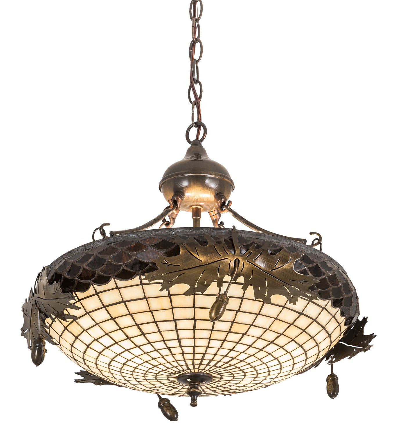 Meyda Tiffany - 194015 - Two Light Inverted Pendant - Greenbriar Oak - Antique Brass