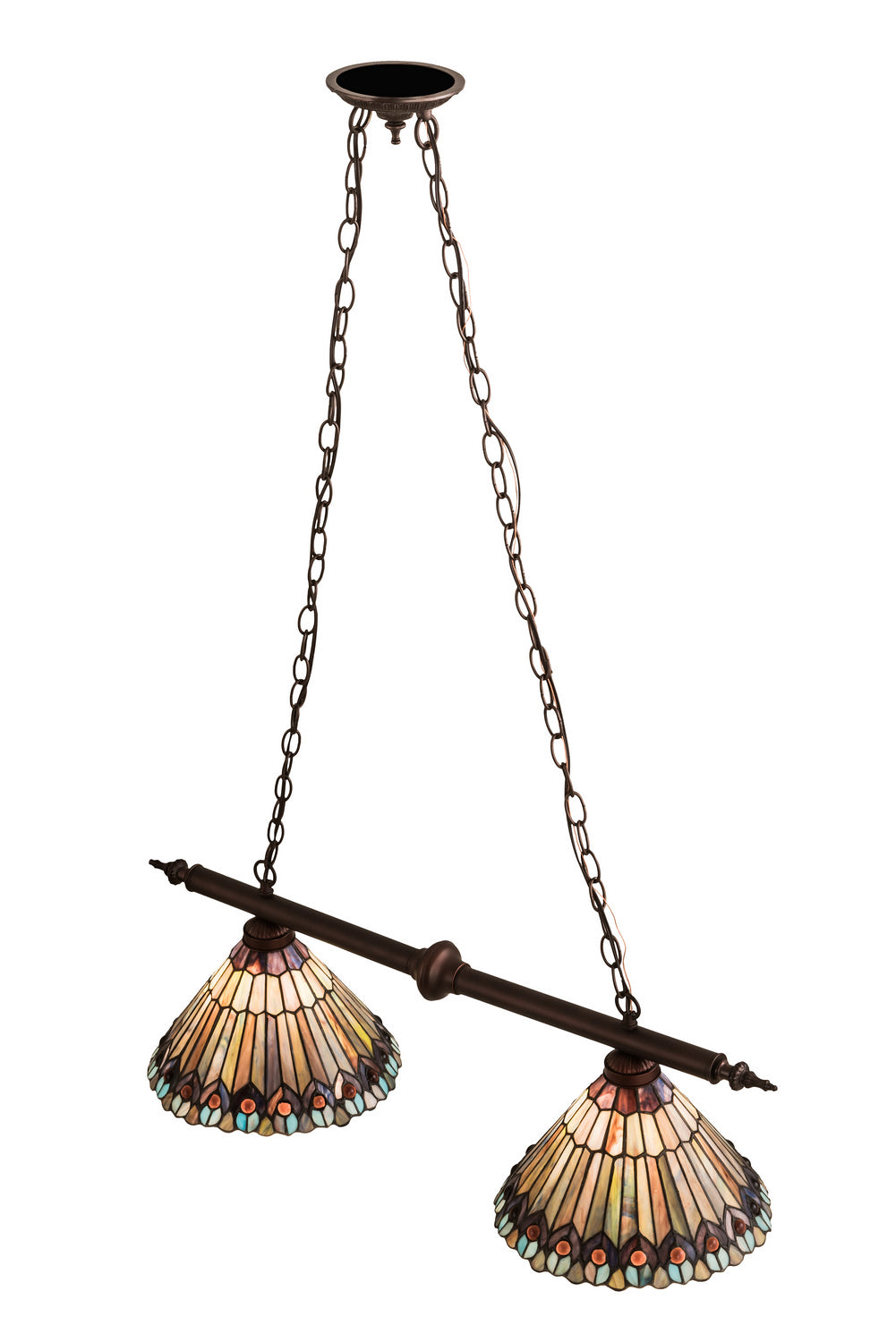 Meyda Tiffany - 195518 - Two Light Island Pendant - Tiffany Jeweled Peacock - Mahogany Bronze