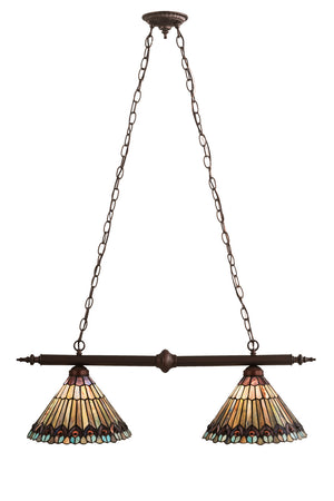 Meyda Tiffany - 195518 - Two Light Island Pendant - Tiffany Jeweled Peacock - Mahogany Bronze