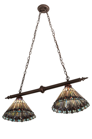 Meyda Tiffany - 195518 - Two Light Island Pendant - Tiffany Jeweled Peacock - Mahogany Bronze