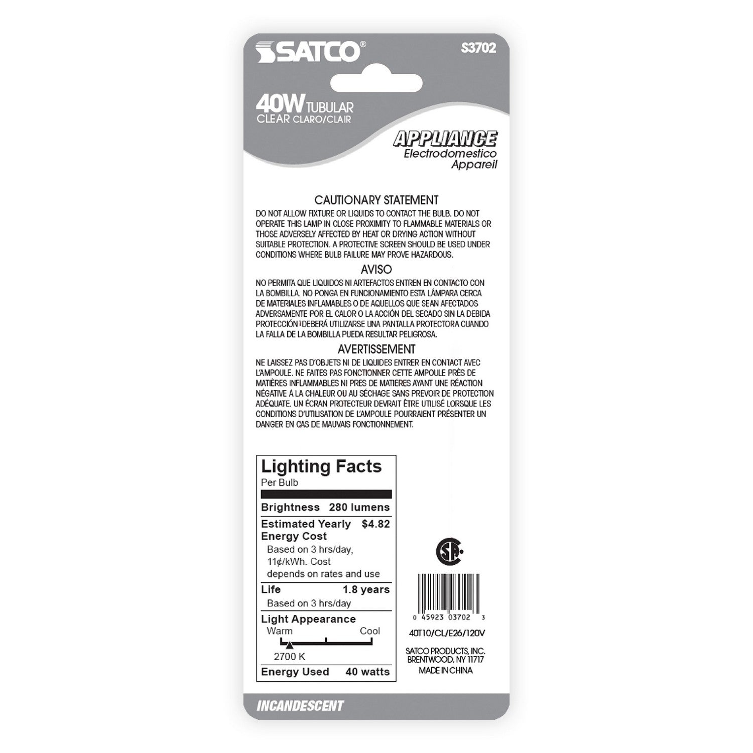 Satco - S3702 - Light Bulb - Clear