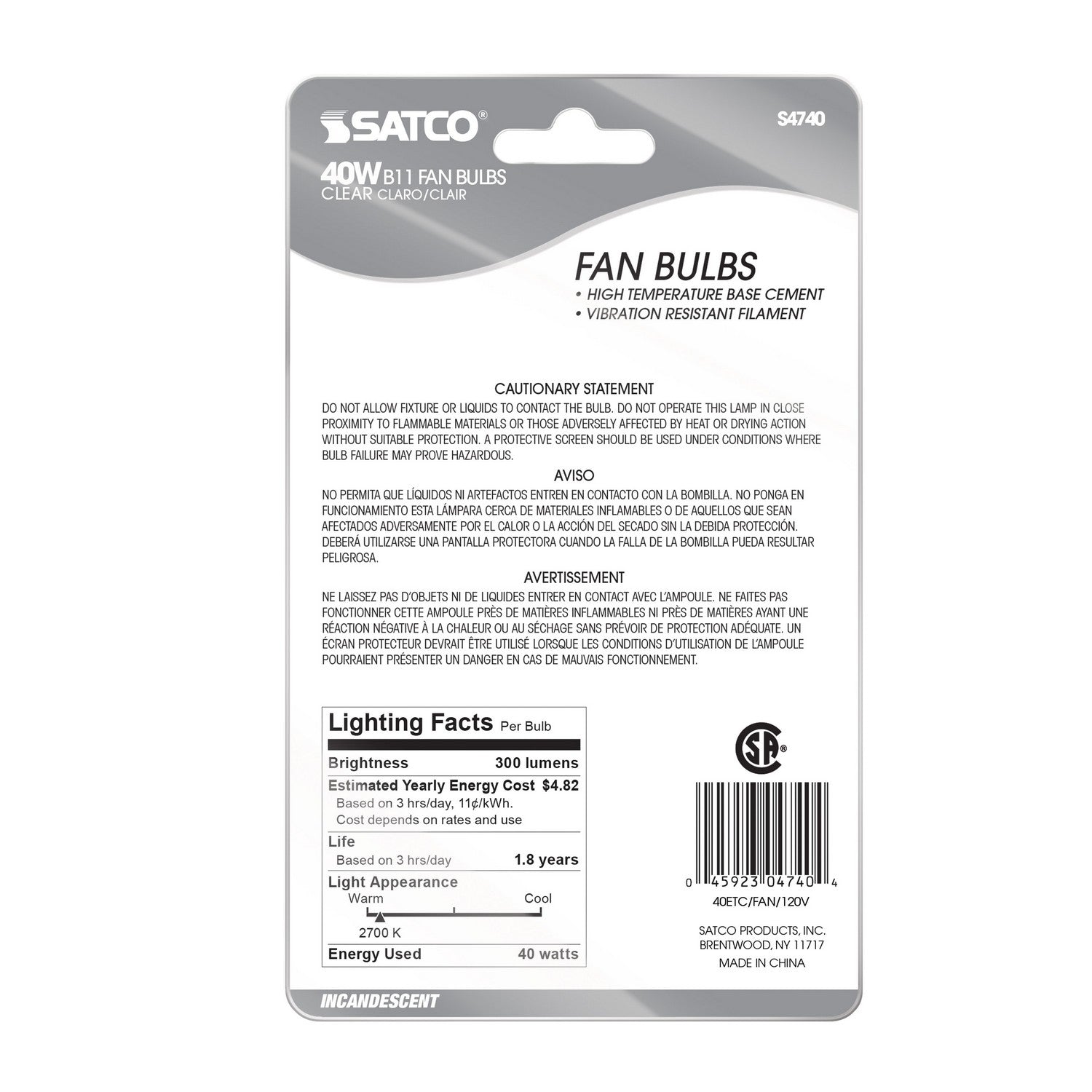Satco - S4740 - Light Bulb - Clear
