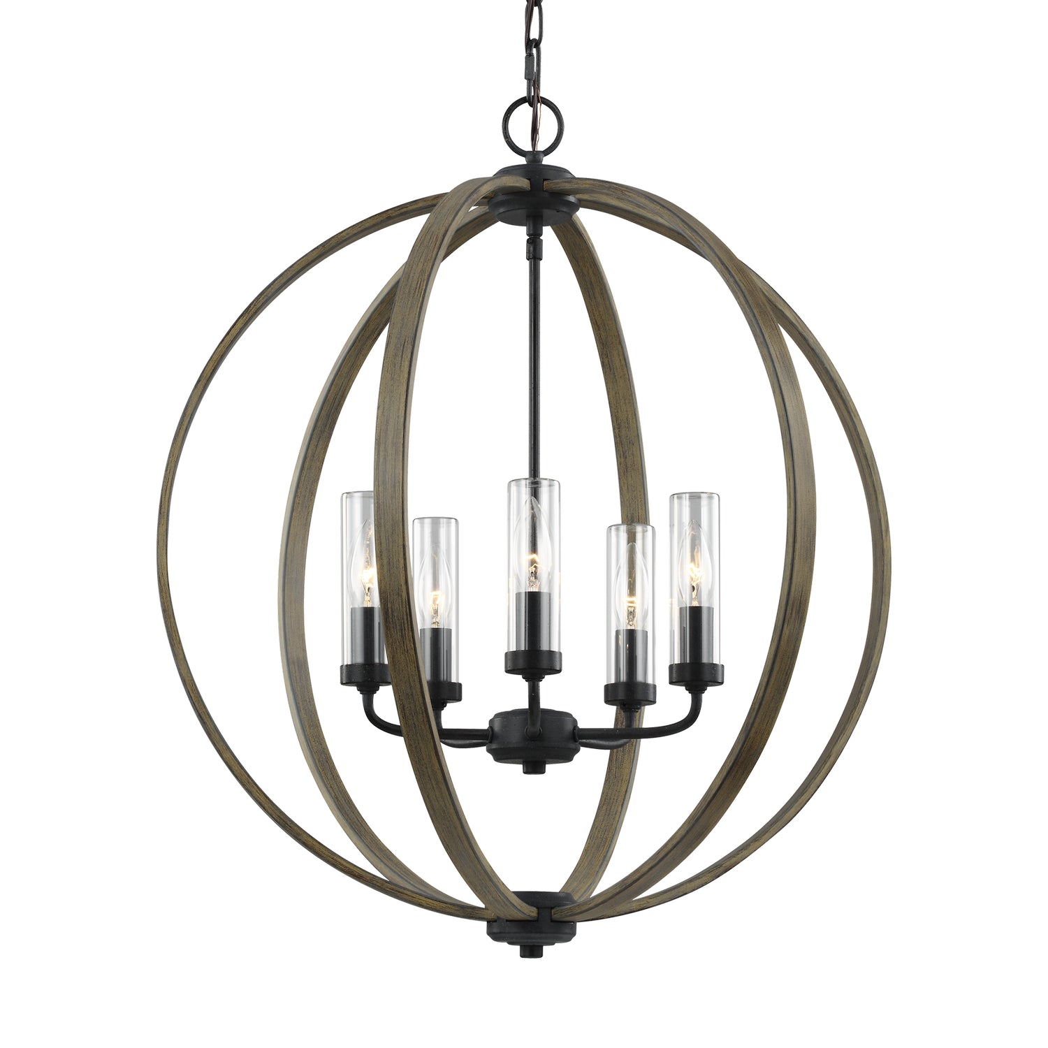 Visual Comfort Studio - OLF3294/5WOW/AF - Five Light Outdoor Chandelier - Allier - Weathered Oak Wood / Antique Forged Iron