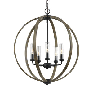 Visual Comfort Studio - OLF3294/5WOW/AF - Five Light Outdoor Chandelier - Allier - Weathered Oak Wood / Antique Forged Iron