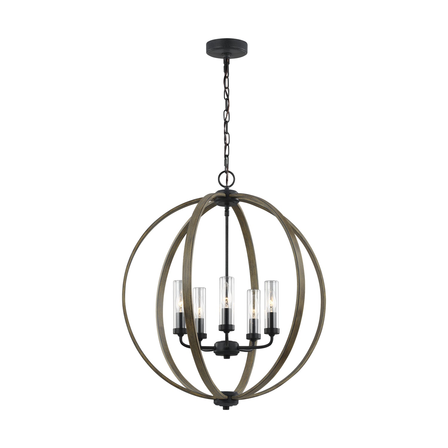 Visual Comfort Studio - OLF3294/5WOW/AF - Five Light Outdoor Chandelier - Allier - Weathered Oak Wood / Antique Forged Iron