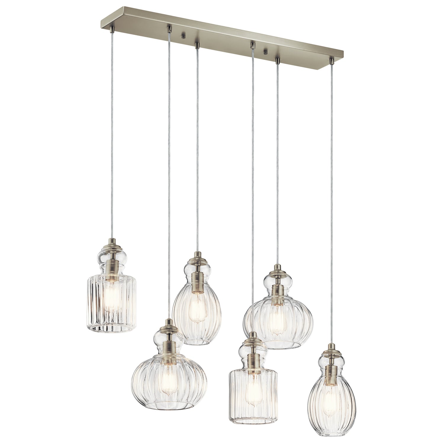 Kichler - 43950NI - Six Light Linear Chandelier - Riviera - Brushed Nickel