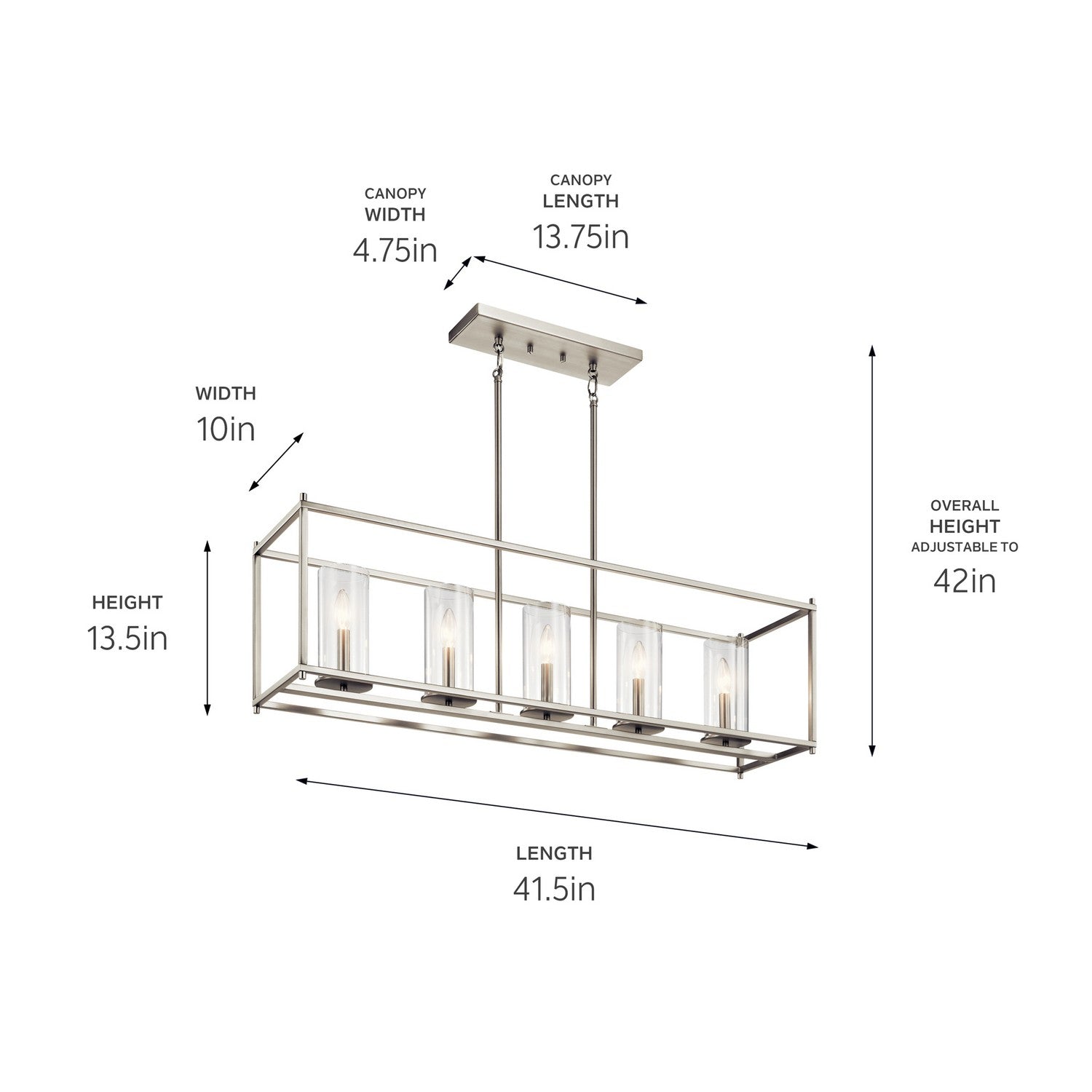 Kichler - 43995NI - Five Light Linear Chandelier - Crosby - Brushed Nickel