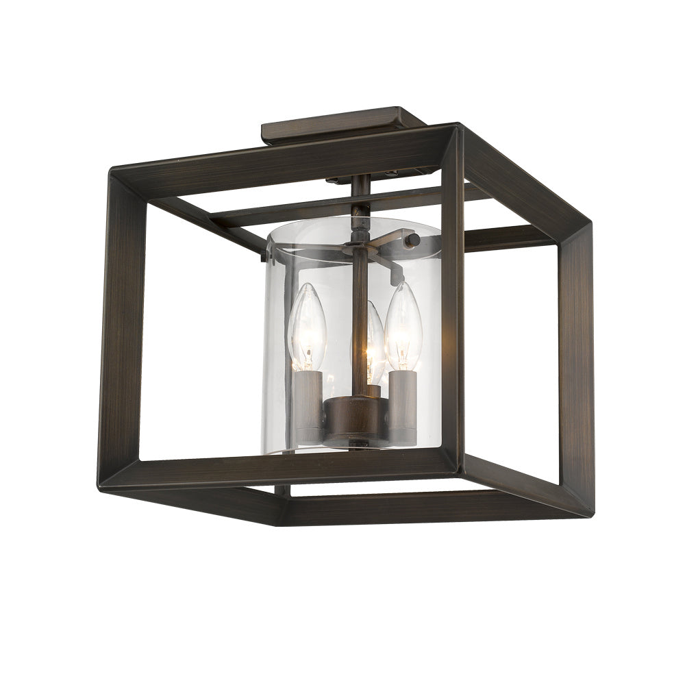 Golden - 2073-SF12 GMT-CLR - Three Light Semi-Flush Mount - Smyth - Gunmetal Bronze