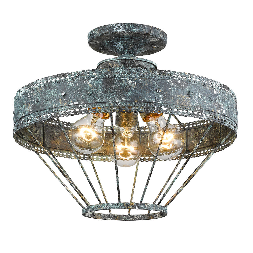 Golden - 7856-SF VP - Three Light Semi-Flush Mount - Ferris - Blue Verde Patina