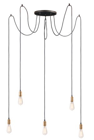 Maxim - 12125BKAB - Five Light Pendant - Early Electric - Black / Antique Brass