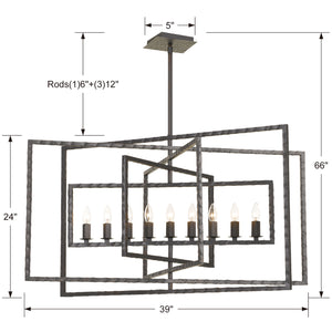 Crystorama - 337-RS - Nine Light Chandelier - Capri - Raw Steel