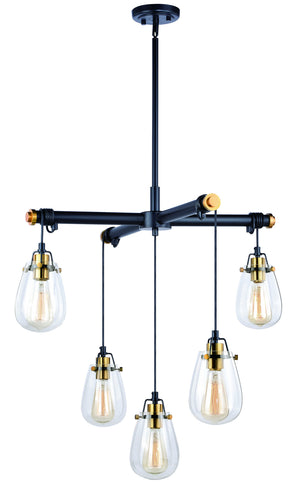 Vaxcel - H0184 - Five Light Chandelier - Kassidy - Black and Natural Brass