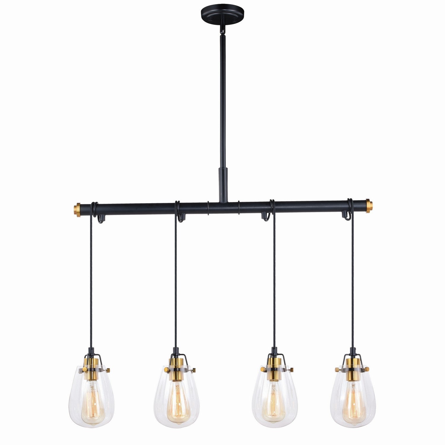 Vaxcel - P0234 - Four Light Linear Chandelier - Kassidy - Black/Natural Brass