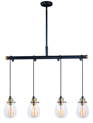 Vaxcel - P0234 - Four Light Linear Chandelier - Kassidy - Black and Natural Brass