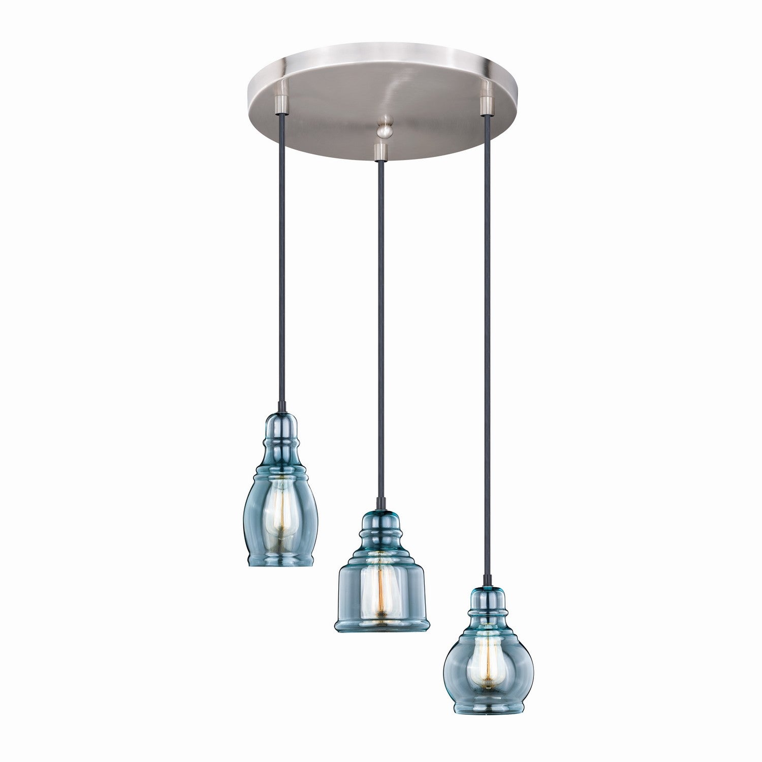 Vaxcel - P0250 - Three Light Mini Pendant - Millie - Satin Nickel/Oil Rubbed Bronze