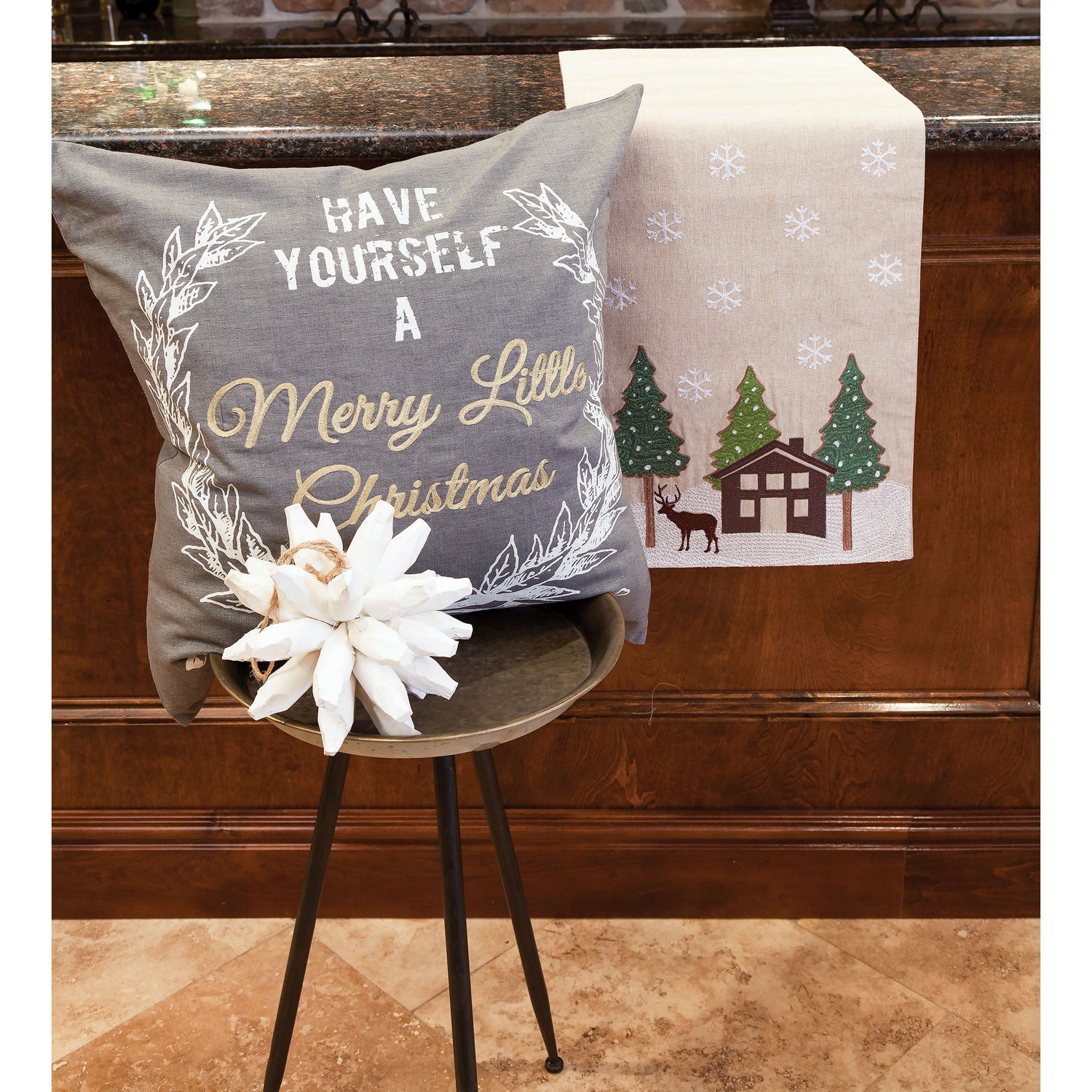 ELK Home - 906237 - Pillow - Merry Lil Christmas - Gray