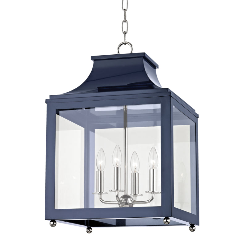 Mitzi - H259704L-PN/NVY - Four Light Lantern - Leigh - Polished Nickel/Navy