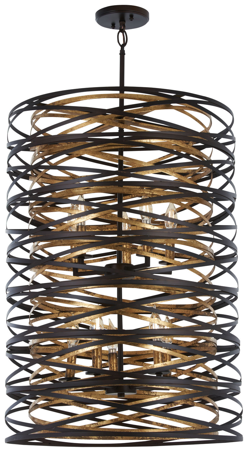 Minka-Lavery - 3679-111 - Ten Light Pendant - Vortic Flow - Dark Bronze w/Mosaic Gold Interior