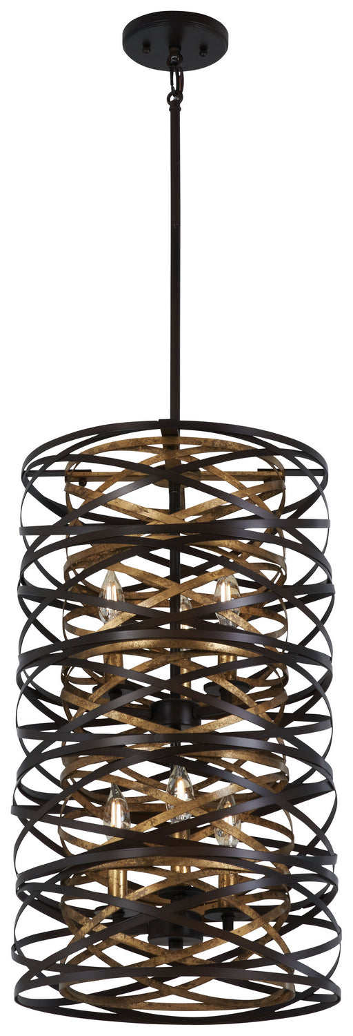 Minka-Lavery - 4672-111 - Six Light Pendant - Vortic Flow - Dark Bronze w/Mosaic Gold Interior