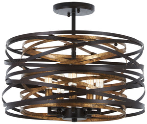 Minka-Lavery - 4675-111 - Five Light Pendant (Convertible To Semiflush) - Vortic Flow - Dark Bronze w/Mosaic Gold Interior