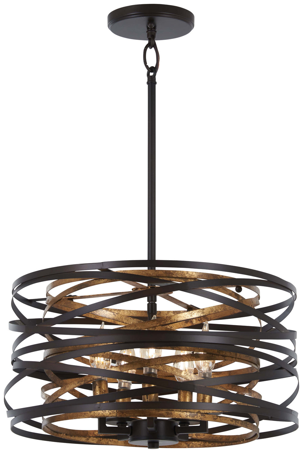 Minka-Lavery - 4675-111 - Five Light Pendant (Convertible To Semiflush) - Vortic Flow - Dark Bronze w/Mosaic Gold Interior