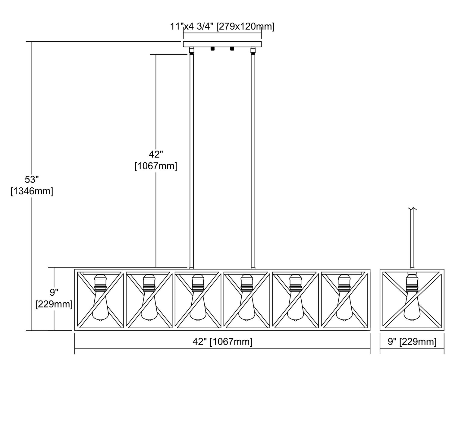 ELK Home - 15254/6 - Six Light Linear Chandelier - Crossbar - Silverdust Iron