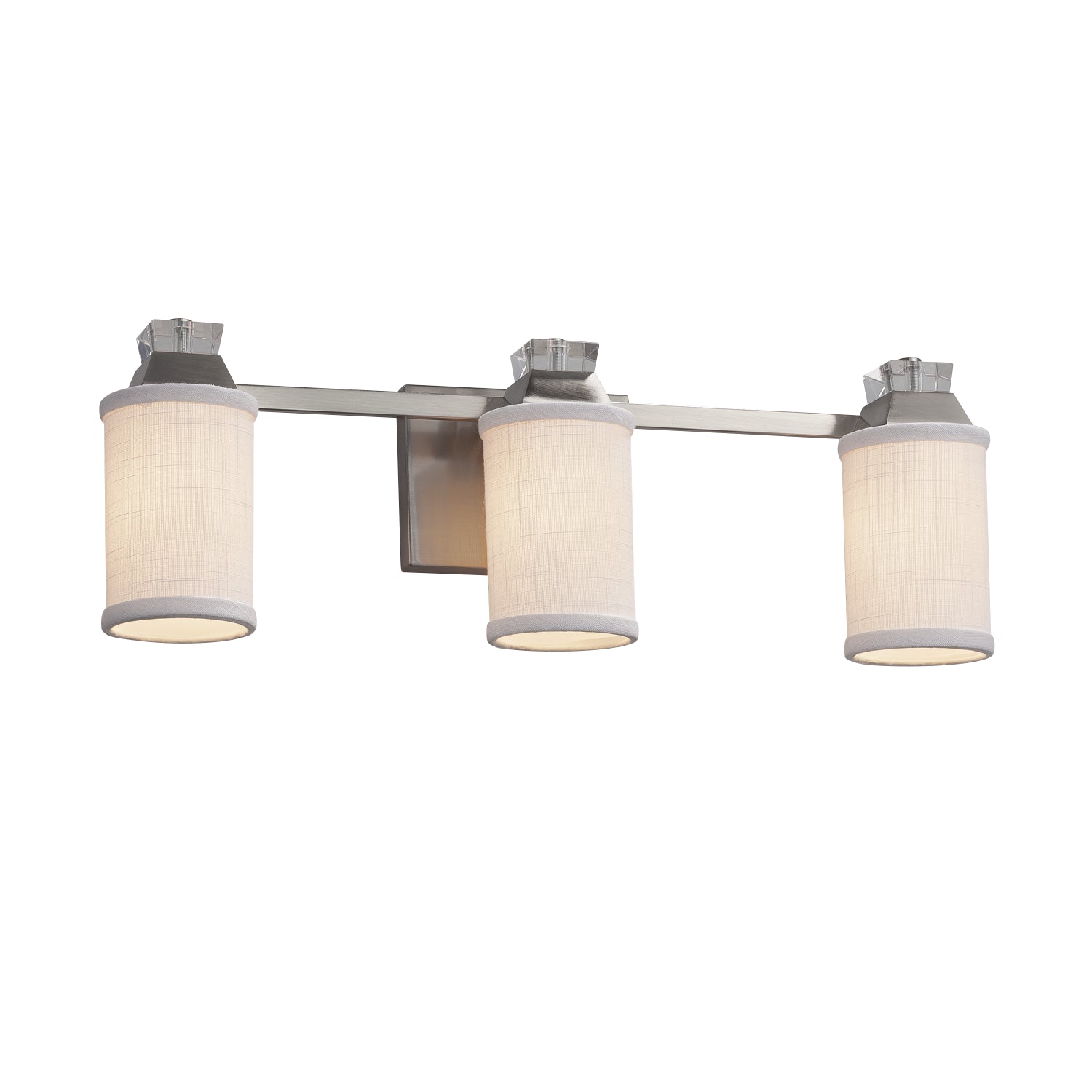 Justice Designs - FAB-8473-10-WHTE-NCKL - Three Light Bath Bar - Textile - Brushed Nickel