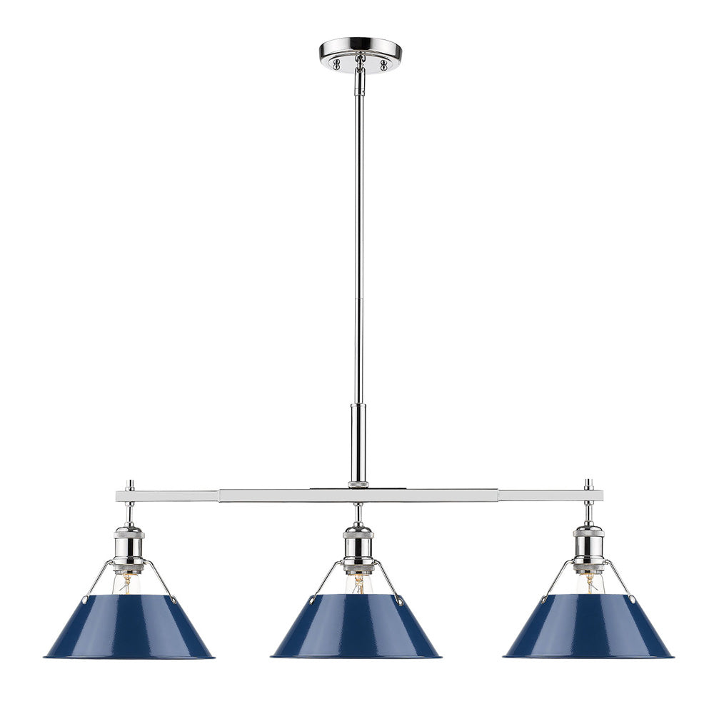 Golden - 3306-LP CH-NVY - Three Light Linear Pendant - Orwell CH - Chrome