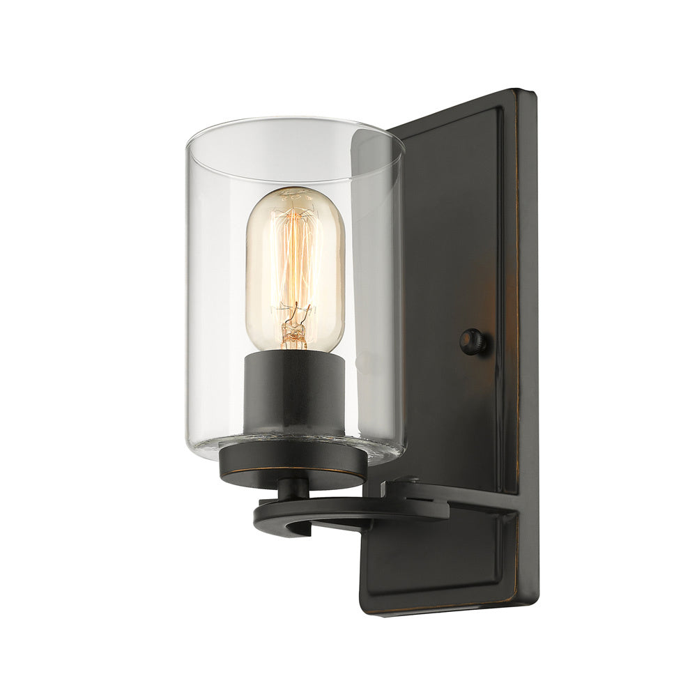 Golden - 7041-1W BLK-CLR - One Light Wall Sconce - Monroe - Matte Black with Gold Highlights