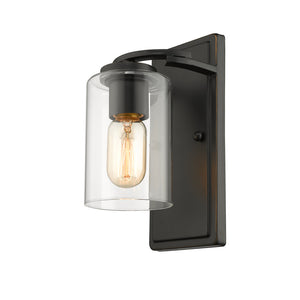 Golden - 7041-1W BLK-CLR - One Light Wall Sconce - Monroe - Matte Black with Gold Highlights