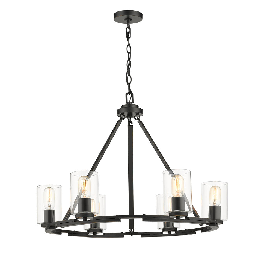 Golden - 7041-6 BLK-CLR - Six Light Chandelier - Monroe - Matte Black with Gold Highlights