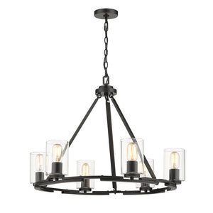 Golden - 7041-6 BLK-CLR - Six Light Chandelier - Monroe - Matte Black with Gold Highlights